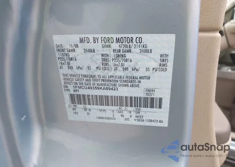 2009 Ford Escape Hybrid z USA, uszkodzony, nr VIN 1FMCU49359KA89423